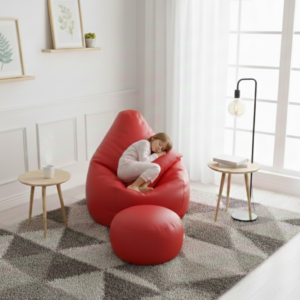 Faux Leather Xxl Pear Shape 3pcs Combo Bean Bag- Red