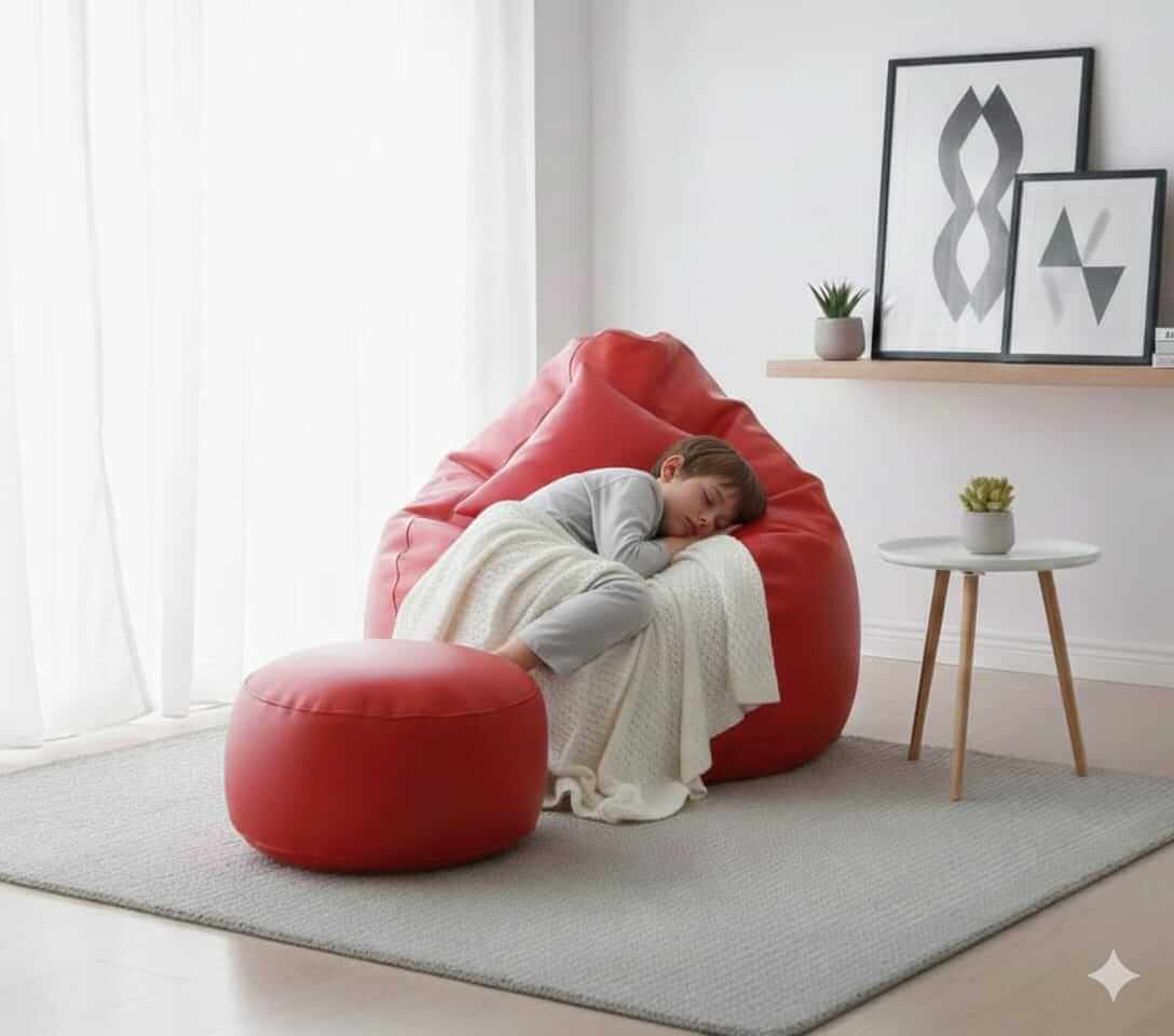 Faux Leather Xxxl Pear Shape 3pcs Combo Bean Bag-Red