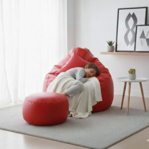 Faux Leather Xxxl Pear Shape 3pcs Combo Bean Bag-Red