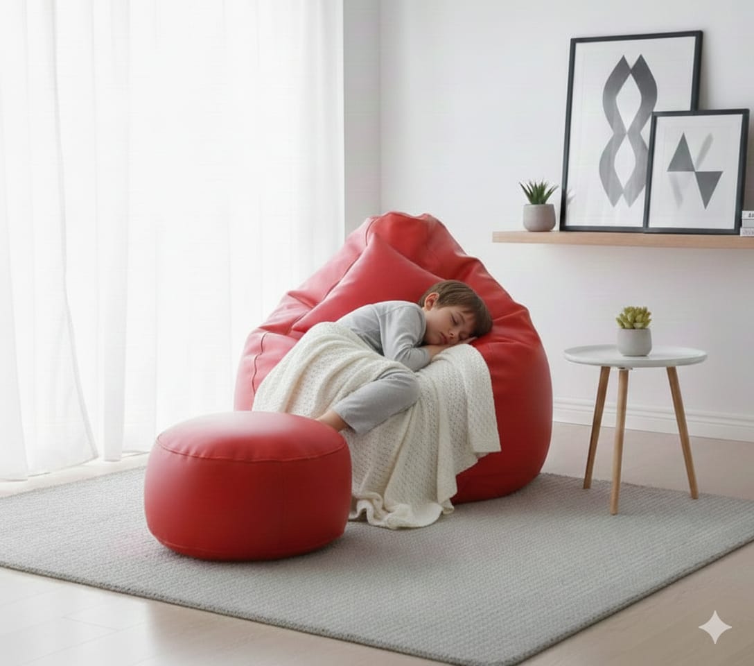 Faux Leather Xxxl Pear Shape 3pcs Combo Bean Bag-Red