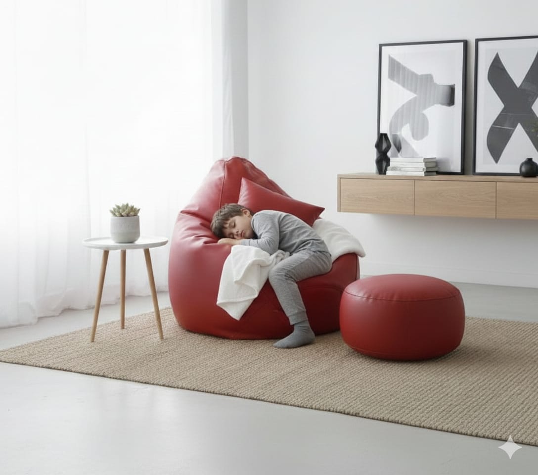 Faux Leather Xxxl Pear Shape 3pcs Combo Bean Bag-Maroon