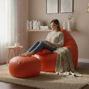 Faux Leather Xxxl Pear Shape 3pcs Combo Bean Bag-Orange