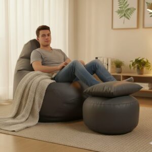 Faux Leather Xxxl Pear Shape 3pcs Combo Bean Bag-Ash