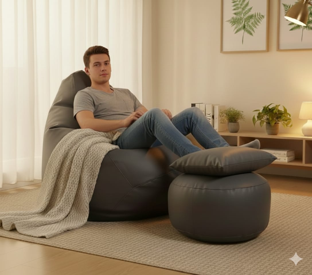 Faux Leather Xxxl Pear Shape 3pcs Combo Bean Bag-Ash