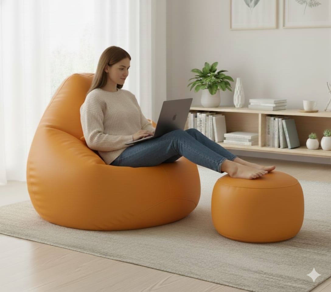 Faux Leather Xxxl Pear Shape 3pcs Combo Bean Bag-Yellow