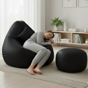 Faux Leather Xxxl Pear Shape 3pcs Combo Bean Bag-Black