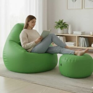 Faux Leather Xxxl Pear Shape 3pcs Combo Bean Bag-Green