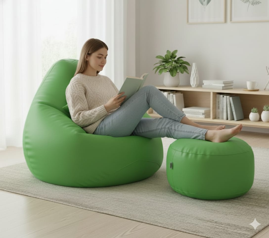 Faux Leather Xxxl Pear Shape 3pcs Combo Bean Bag-Green