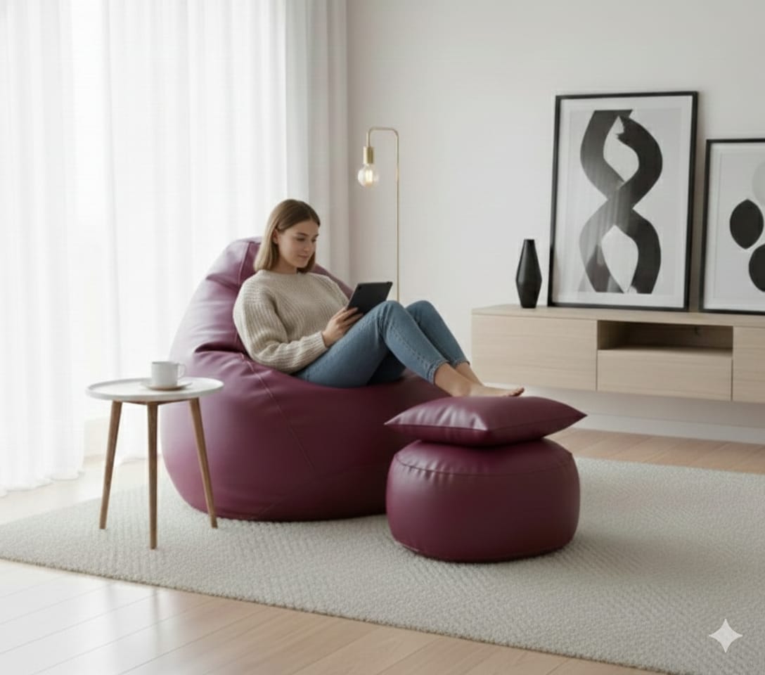 Faux Leather Xxxl Pear Shape 3pcs Combo Bean Bag-Purple