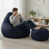 Faux Leather Xxxl Pear Shape 3pcs Combo Bean Bag-Navy Blue