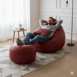 Faux Leather Xxl Pear Shape 3pcs Combo Bean Bag-Maroon