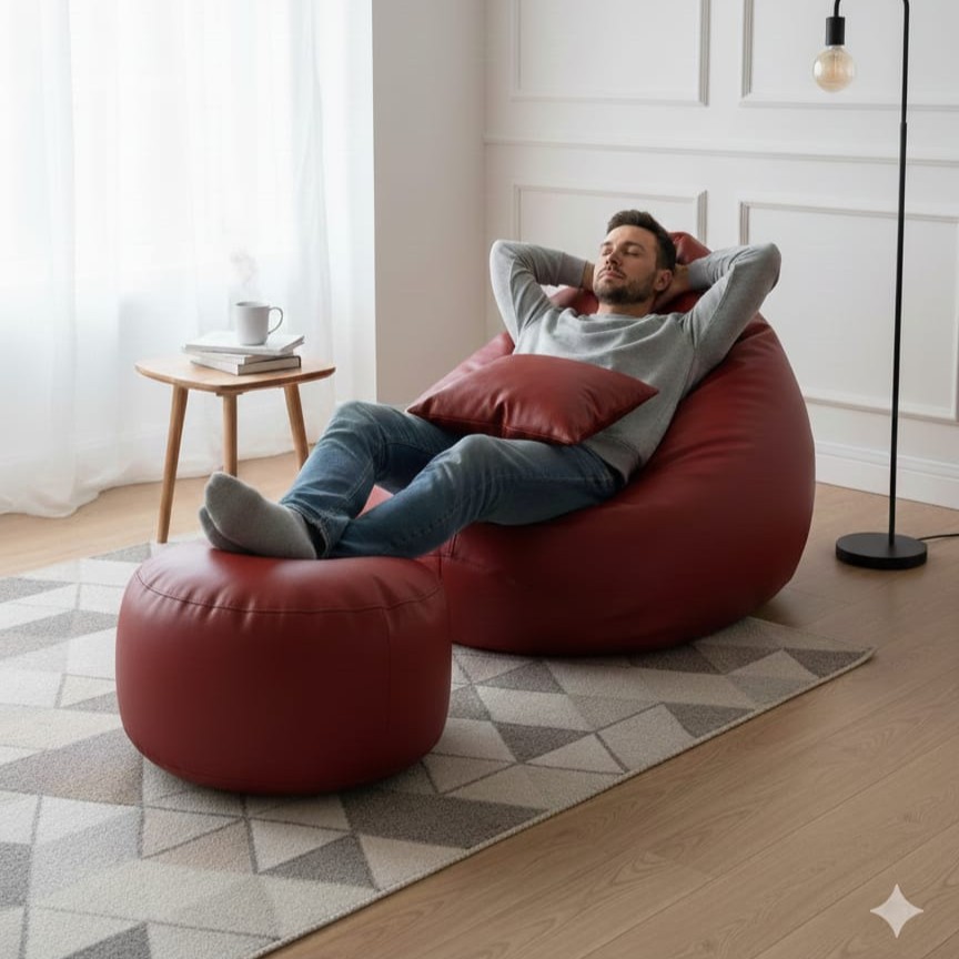 Faux Leather Xxl Pear Shape 3pcs Combo Bean Bag-Maroon