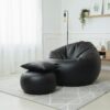 Faux Leather Xxl Pumpkin Shape 3pcs Combo Bean Bag-Black