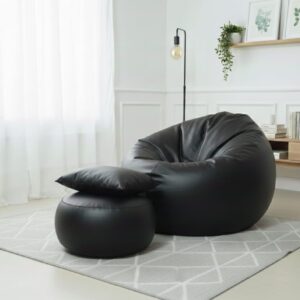 Faux Leather Xxl Pumpkin Shape 3pcs Combo Bean Bag-Black