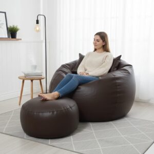 Faux Leather Xxxl Pumpkin Shape 3pcs Combo Bean Bag-Deep Brown