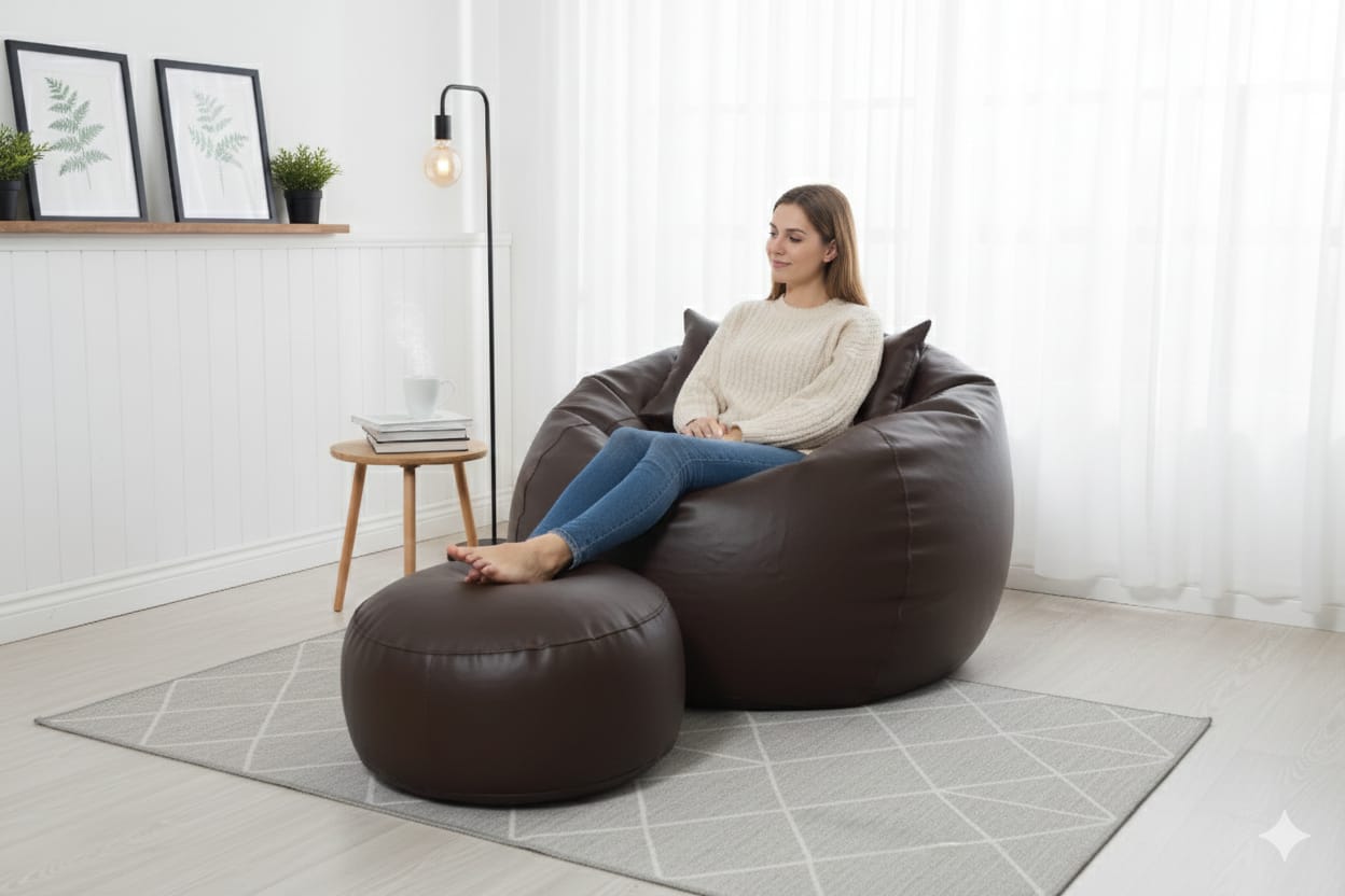 Faux Leather Xxxl Pumpkin Shape 3pcs Combo Bean Bag-Deep Brown