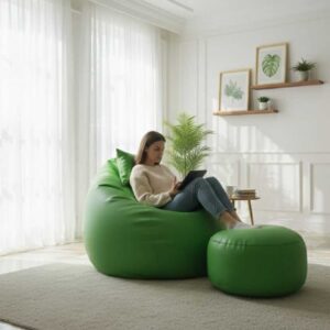 Faux Leather Xxxl Pumpkin Shape 3pcs Combo Bean Bag-Green