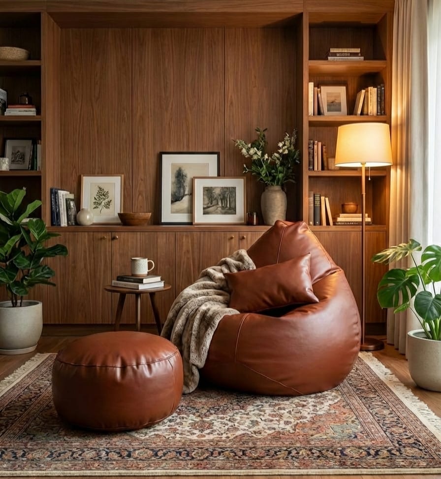 Faux Leather Xxl Pear Shape 3pcs Combo Bean Bag- Brown