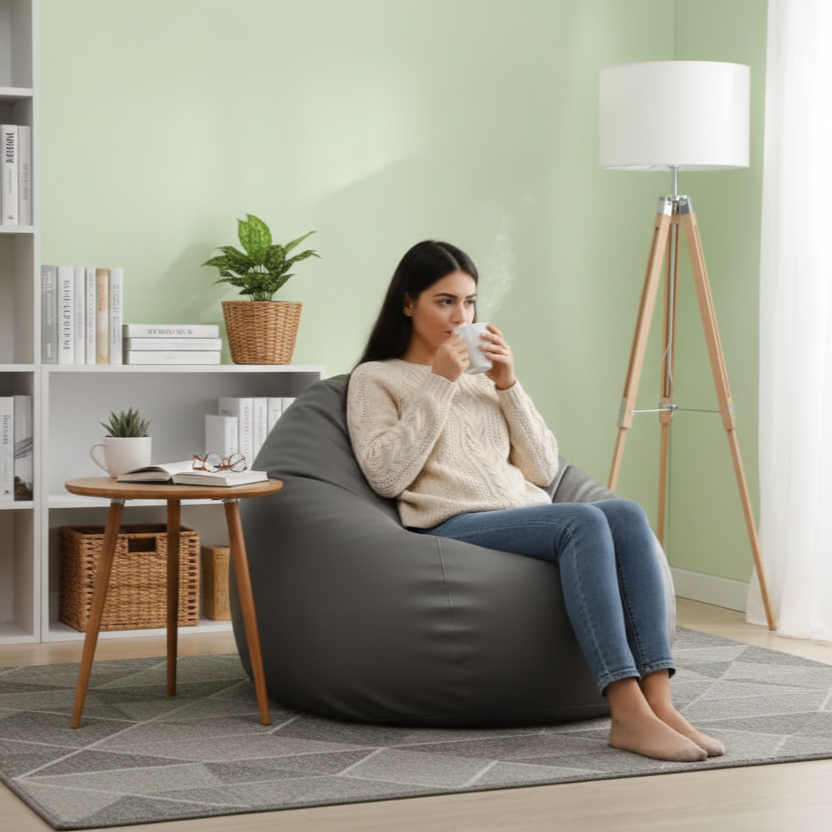 Faux Leather Xxxl Pumpkin Shape Single Bean Bag-Ash