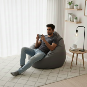 Faux Leather Xxl Pear Shape Single Bean Bag- Ash