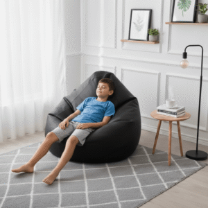 Faux Leather Xxl Pear Shape Single Bean Bag- Black