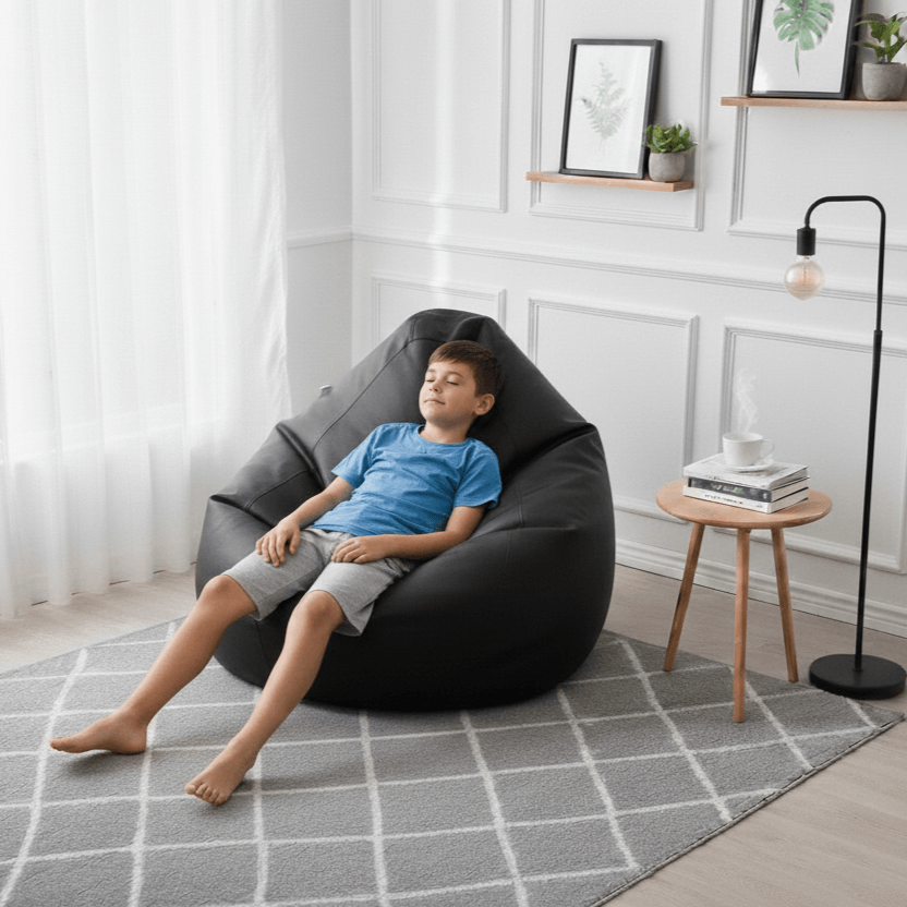 Faux Leather Xxl Pear Shape Single Bean Bag- Black