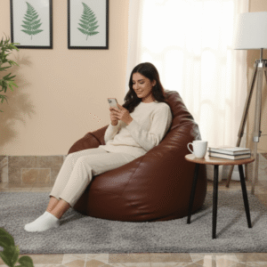 Faux Leather Xxl Pear Shape Single Bean Bag- Brown