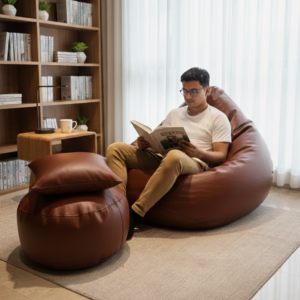 Faux Leather Xxl Pear Shape 3pcs Combo Bean Bag- Brown