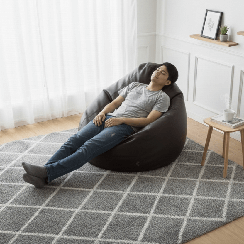 Faux Leather Xxl Pear Shape Single Bean Bag- Deep Brown