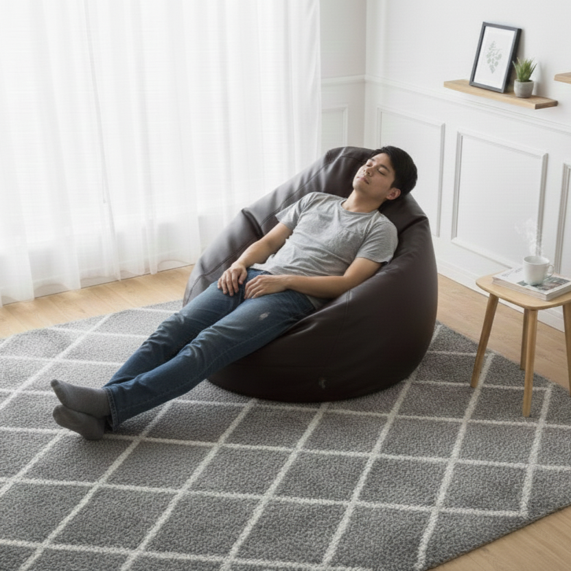 Faux Leather Xxl Pear Shape Single Bean Bag- Deep Brown