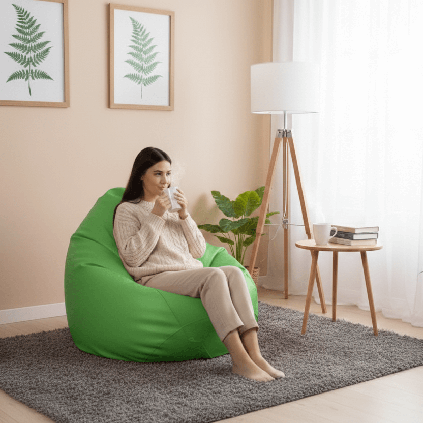 Faux Leather Xxl Pear Shape Single Bean Bag- Green