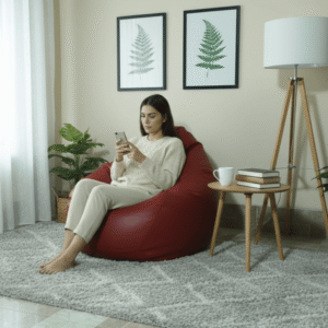 Faux Leather Xxl Pear Shape Single Bean Bag-Maroon