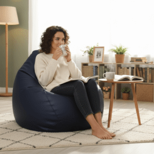 Faux Leather Xxl Pear Shape Single Bean Bag-Navy Blue