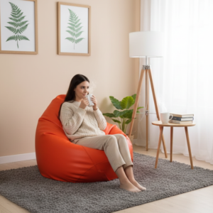Faux Leather Xxl Pear Shape Single Bean Bag-Orange
