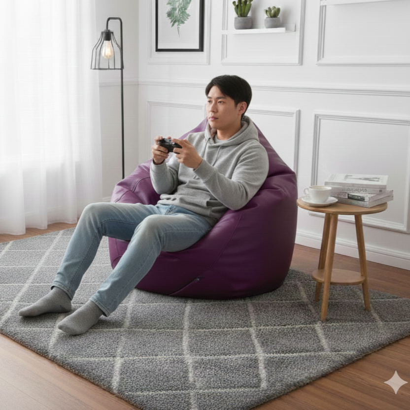 Faux Leather Xxl Pear Shape Single Bean Bag-Purple