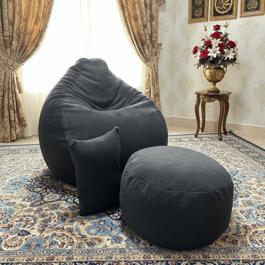 Corduroy Fabrics Xxl Pear Shape 3pcs Combo Bean Bag-Deep Grey