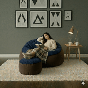 Fabrics Giant Roll Xxxl 3pcs Combo Bean Bag-Navy Blue/Deep Brown