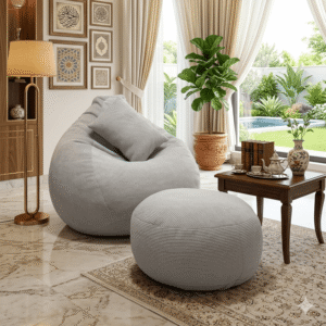 Corduroy Fabrics Xxl Pear Shape 3pcs Combo Bean Bag-Silver White