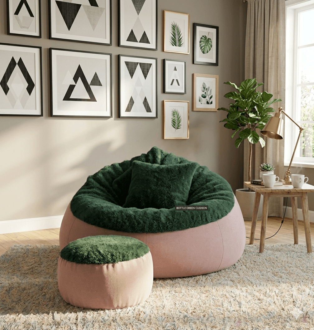 Fabrics Giant Roll Xxl 3pcs Combo Bean Bag-Green/Pink