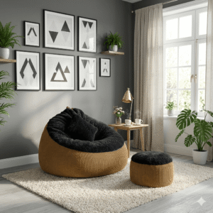 Fabrics Giant Roll Xxl 3pcs Combo Bean Bag-Golden/Black