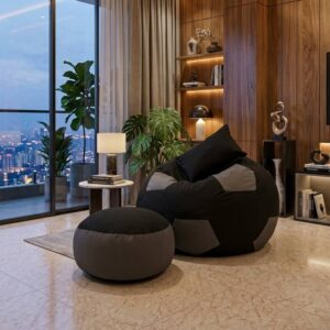 Fabrics Football Shape Xxl 3pcs Combo Bean Bag-Grey Black