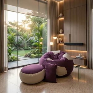 Fabrics Football Shape Xxl 3pcs Combo Bean Bag-Burgundy Cream