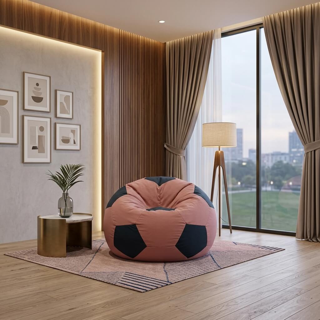 Fabrics Football Shape Xxl Single Bean Bag-Pink Blue