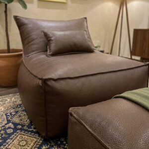 Faux Lather Chaise Lounger Bean Bag Combo-Deep Brown