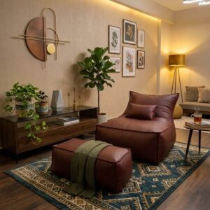 Faux Lather Chaise Lounger Bean Bag Combo-Maroon