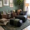 Faux Lather Chaise Lounger Bean Bag Combo-Black